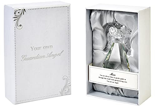 Papillon Guardian Angel with Heart Figurine transparent Crystal Ornament for Mum Glass Statue Religious Heart-Warming Caption in Gift Box Home Decor Gift for Home, Outdoor Garden & Office One Size