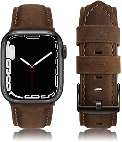 EDIMENS Kompatibel mit Apple Watch Armban 45mm 44mm 42mm, Vintage Echtes Leder Ersatzarmband für Apple iWatch Series 8 7 6 5 4 3 2 1 SE Sport Edition Damen Herren, Klassisches Retro Braun