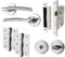 EAI Internal Door Handle Bathroom Set Duo Finish | 1 Pair Satin Nickel and Polished Chrome Lever on Rose Round | Lock (64mm), Hinges (76mm), Turn & Release