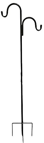 DDGAO Wild Bird Feeder Pole. Feeding Station with Decorative Finial & Two Hooks for any Feeders such as Seed, Peanut, Sunflower & Fatball. Metal, Freestanding Ready for the Garden & Outdoors
