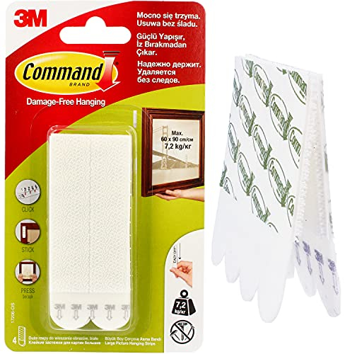 Command™ Klebestreifen 7,2 kg 8 Stück 3M Bilder-Montagestreifen Größe L Weiß | 4 Sets Mit 2 Poster Strips & Bilder Streifen Aufhängen Ohne Bohren | Bild Rahmen & Spiegel Rückstandsfreies Ablösen