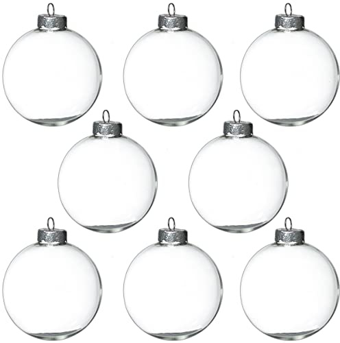 4E's Novelty 12-Pack 3.15 Inch Clear Glass Christmas Ornament Balls - Fillable with Hanging Cord, DIY Glass Ornaments for Xmas Tree
