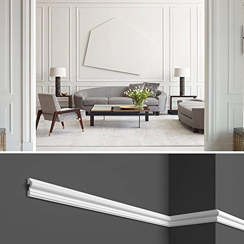 Cornici boiserie per parete, 12 metri, in duropolimero bianco robusto (meglio del polistirolo e gesso), da applicare a muro, 12 pezzi da 1 metro (HCR517 (cornici 12pz))