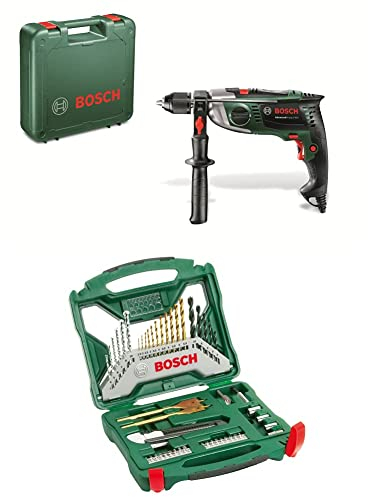 Bosch Schlagbohrmaschine AdvancedImpact 900 (Zusatzhandgriff, Tiefenanschlag, Koffer) + 50tlg. X-Line Titanium-Bohrer und Schrauber Set (Holz, Stein und Metall)