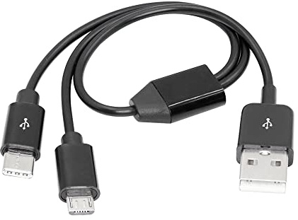 RIIEYOCA 1Ft Multi Charging Cable, 2 in 1 USB 2.0 A to USB Type C and Micro USB Charging Cable Cord,Power up to 2 Devices At Once From a Single USB Port(Black)