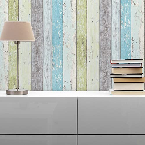 TADESSI Tapete Landhaus Mateo M1-No.863 Vliestapete Blau Grün Tapete in Holzoptik für Wohnzimmer Schlafzimmer Küche