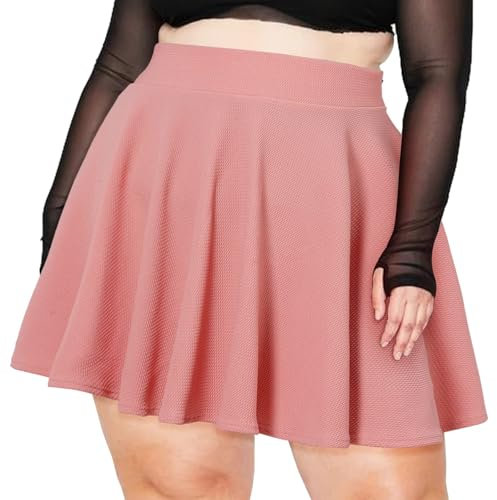 Moon Wood Donne Plus Size Mini Skater Gonna-Base Versatile Vita Alta Svasata Casual Elastico Gonne, Rosa, 3XL più