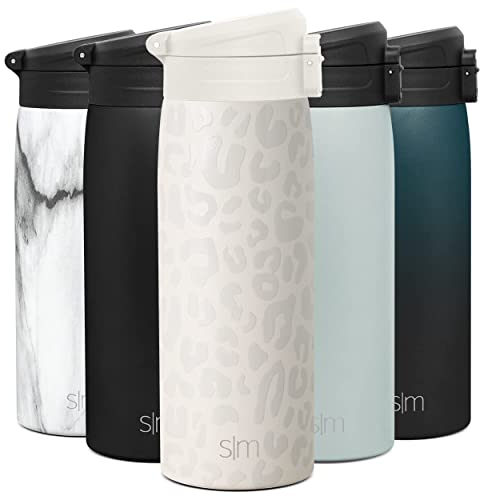 SIMPLE MODERN ReiseKaffeebecher mit Schnappdeckel | Isolierter wiederverwendbarer Edelstahlbecher | Geschenke für Frauen und Männer | Kona Sammlung | 470ml | Cream Leopard