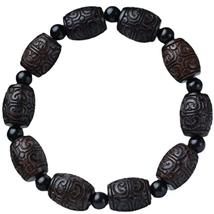 Lllunimon 12mm Ebenholz Perlen Armband Schnitzerei verheißungsvolles Muster Fassperlen Armband Charming Trend Schmuck für Männer Frauen