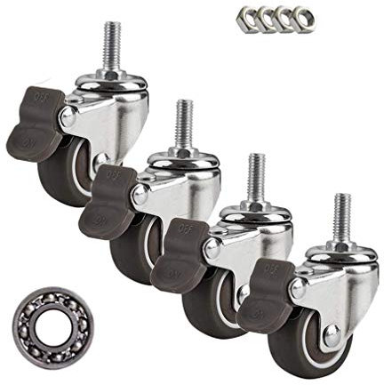 Casters, Swivel Stem Caster,TPE Material Castors Furniture Wheel,Caster with Brakes,Threaded Rod Installation,for Desk Chair Coffee Table Toy,Wear-Resistant,Precision Bearing Chair Wheels