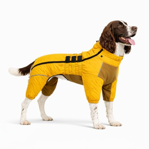 Warmer Hundemantel, doppellagige Hundeweste, Vier Beine bedeckt, Winddicht, wasserdicht, reflektierende warme Hundeweste, Outdoor-Schlittschuhkostüm für kleine, mittlere und große Hunde. Yellow XL