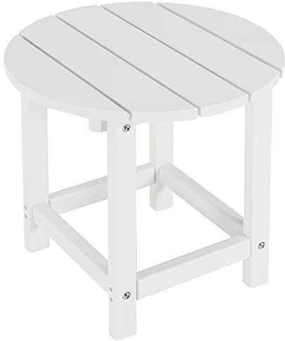 LZRS Adirondack runder Beistelltisch für Terrasse, Garten, Pool, Innenbereich, einfache Wartung und witterungsbeständig, Weiß