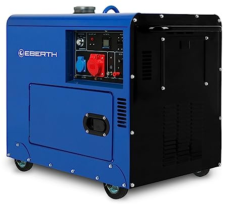 EBERTH 5000 Watt Grupo Electrogene Diesel, Generador Eléctrico con Motor Diesel 10 CV, 4 Tiempos, Arrancador Eléctrico, 3 Fases, 1x 400V, 1x 230V, 1x 12V, Regulador AVR, Seguridad Nivel de Aceite