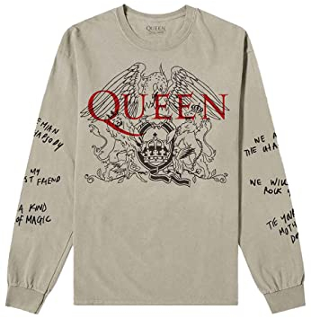 Queen Unisex Song Titles Handwritten Print Official Long Sleeve Sand T-Shirt, M