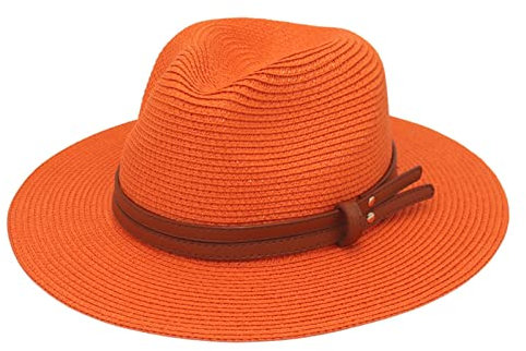 MCHDMI Chapeau De Paille, Été Femmes/Hommes Large Bord Plage Chapeau de Soleil Protection UV Chapeau Fedora Panama Chapeau de Paille en Forme Douce (Color : Orange, Size : 56-61cm)
