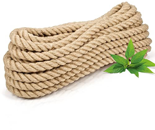 Abio Juteseil 18mm 20m Tau Seil Hanfseil Kordel Jutekordel Deko Dekoration Makramee Garn für Garten Jute Tauwerk Handlaufseil Schiffstau Schnur Paketschnur 20 Meter 18mm