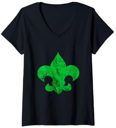 Damen Pfadfinder Scout Lilie Zeichen Pfadfindertum Symbol Camper T-Shirt mit V-Ausschnitt