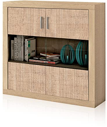 duehome | Salon Modular, Bodeguero con 2 Puertas, Composicion Salon por Piezas, Modelo Nuka, Acabado en Tofe y Textil, Medidas: 110 cm (Largo) x 110 cm (Alto) x 34,6 cm (Fondo)