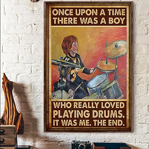 There was A Bot Who Really Loved Playing Drums,12 * 8 Inches Vintage Funny Poster Wall Decor Art Gift Retro Picture Metal Sign