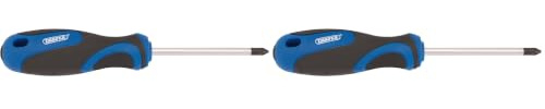 Draper 48926 865PZ Number 1 PZ Type Screwdriver with Soft Grip Handle, 75mm, Blue (Pack of 2)