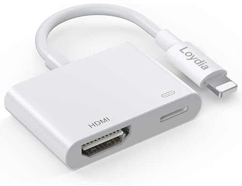 Loydia Adaptador HDMI para iPhone, Adaptador Digital AV 1080P HDMI para iPhone/iPad, Plug and Play, Adaptador HDTV de sincronización de Audio y vídeo de Alta definición para TV/HDTV/Monitor/Proyector