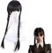 Addams Perücke für Damen,Perücke Kinder Wednesday,Mittwoch Addams Perücke,Schwarze Geflochtene Perücken,Wednesday Perücke schwarz Langhaar,Mittwoch Addams Cosplay,Geflochtene Schwarze Zopfperücke