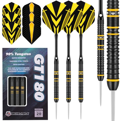 WIN.MAX Dartpfeile mit Metallspitze 90% Tungsten 3 Stück 90% Wolfram Stahl Darts 20 Gramm