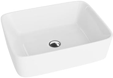 LAVITA Aufsatzwaschtisch LunezaAufsatzwaschbecken Rechteckig Waschbecken Ohne Überlauf und Hahnloch Aus hochwertigem Porzellan Waschtisch modernes Badkeramik Waschplatz 48x37x14 cm Weiß Glanz
