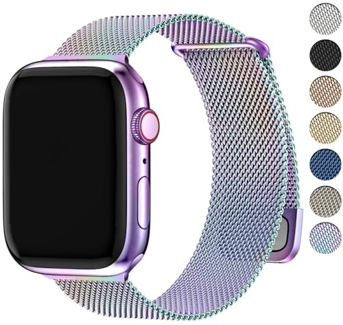 Fullmosa Correa Magnética Compatible con Apple Watch 44mm 45mm 46mm 49mm 42mm,Bracelet de Acero Inoxidable Milanese Loop para iWatch Ultra 2/1 Series 10 9 8 7 6 5 4 3 2 1 SE,MultiColor