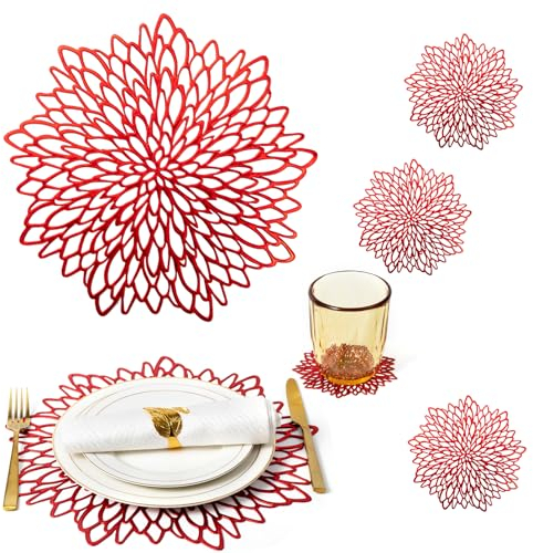 Lot de 8 sets de table rouges ronds en vinyle faciles à nettoyer pour cuisine, ferme, Noël, mariage, dîner, table à manger