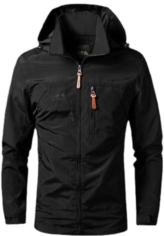 GOOSMI Mens Sport Jacket Mens Autumn Solid Color Casual Jacket Mens Breathable Climbing Windproof Jacket Mens Zip Placket Waterproof Jacket Simplicity C-Black1 XL
