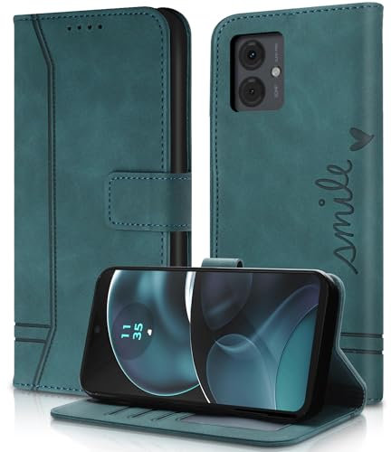 AsWant Handyhülle für Motorola Moto G14 Hülle - Premium Leder Klapphülle Tasche Kartensteckplatz Magnetschnallenhalter Schutzhülle für Motorola Moto G14 (Grün)