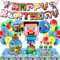 WuGU Kit de Décoration de Fête d'Anniversaire, 73 Pièces Kits de Fête D'anniversaire à Thème, Bannières d'Anniversaire, Assiettes, Mouchoirs, Nappes, Ballons, Decoration Gateau