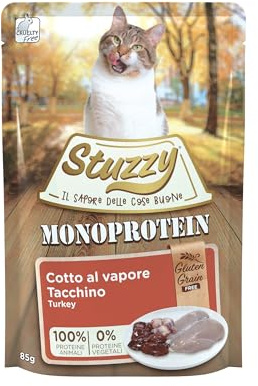 Stuzzy, Monoprotein, Getreide- und Glutenfrei, Vollwertige Feuchtnahrung für Erwachsene Katzen mit Truthahn, in Paté - (20 Beutel à 85 g)