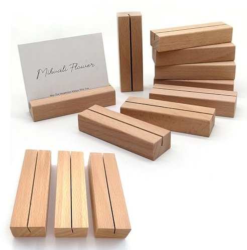 xutong 12 Stück Tischkarte Inhaber, Tischkartenhalter aus massivem Buchenholz,Holz Kartenhalter,10x3x2cm Natürliches Massivholz Kartenhalter Platzkarte,Menükartenhalter Postkartenhalter Fotohalter