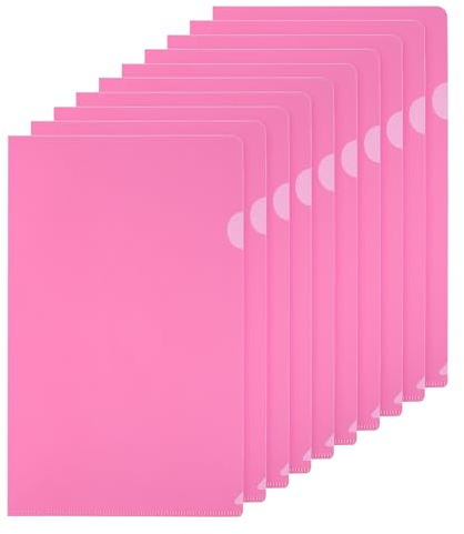 PATIKIL Lot de 30 Pochettes en Plastique Transparent pour dossiers A4, Dossiers en Forme de L pour Bureau, Rose