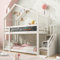Rtopsu Letto per Bambini a Castello 90x200 cm, con Scaletta e Contenitore Cassetti, Letto a Soppalco con Parapetto e Pannelli, con Rete a Doghe, Bianco, Senza Materasso