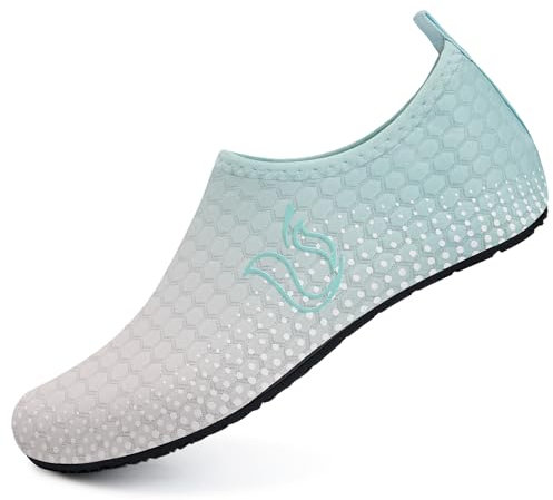 Swimming Water Shoes Mens Womens Outdoor Swim Socks Skin Shoes for Beach Snorkeling Surfing Diving Yoga Exercise(369 Green White, 5/6UK=38/39EU)