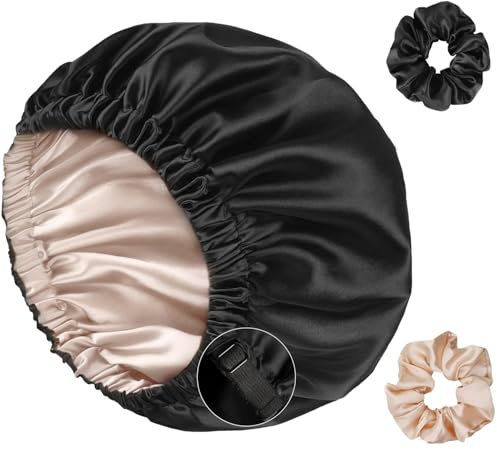 Satin Bonnet Nacht Schlafmütze, Seide Locken Atmungsaktive Seide Schlafmütze, doppellagige Nachtmütze, Verstellbare Schlafkappe, für Frauen und Mädchen…