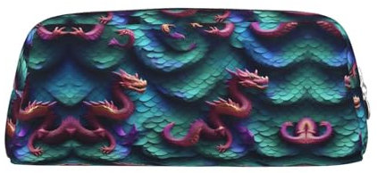 HJLUUFT 3D Magical Dragon Scales Pattern Premium Cross Grain Leather Pencil Box & Makeup Bag - Versatile Storage for Pens, Cosmetics and More