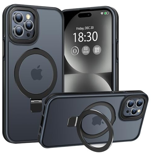 BENTIACC Phone Case for iPhone 15 pro, with Invisible Stand, with Mag-Safe, Military Protection, [Translucent Matte] Anti-fingerprint iPhone 15 pro Case (Black)