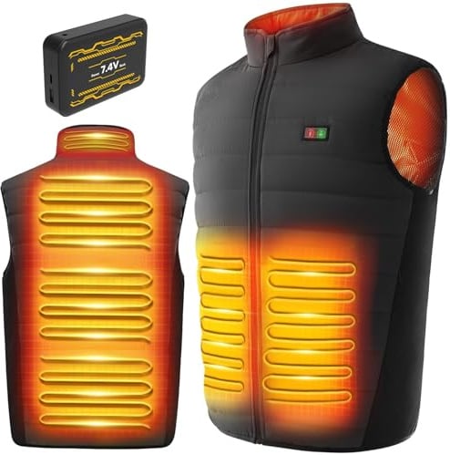 Beheizbare Weste, Heizweste für Damen Herren, Beheizte Jacke mit 25000mAh 7.4V Powerbank, Wärmeweste mit 3 Einstellbar Temperatur | 6 Heizzone, Heizjacke mit Akku, Winter Wärmejacke Draußen Kleidung