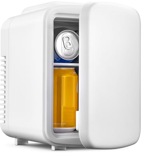 Yabano Mini-Kühlschrank, 4 Liter, 6 Dosen, tragbarer Kühler und Wärmer, persönlicher Kühlschrank für Hautpflege, Kosmetik, Lebensmittel, ideal für Schlafzimmer, Büro, Auto, Wohnheim (weiß)