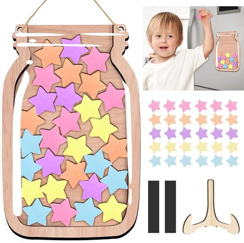 Belohnungsglas Magnetisch Belohnungssystem Kinder Belohnungssystem Grundschule Lehrerbedarf Belohnungsglas mit Holzhalter und 20 Blumen, 14.5 * 21CM Belohnungsglas Klassenzimmer für Gutes