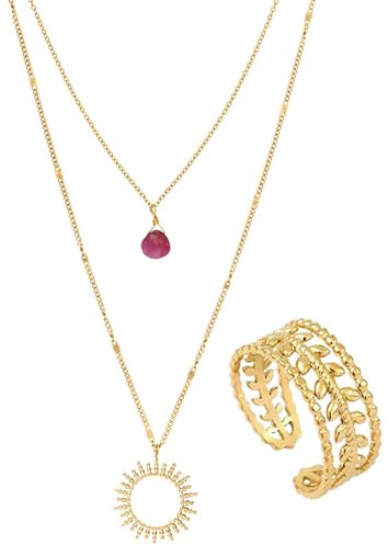 Edenly Damen-Schmuckset aus Edelstahl | 3-teilig | Ring und Halsketten | Geschenkidee für Damen, Standard, Edelstahl, NC