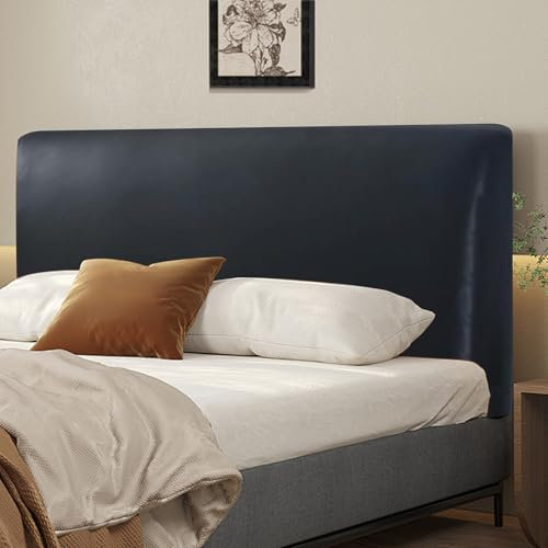 Bettkopfteil Hussen PU Leder Bett Kopfteil Bezug, All-Inclusive Kopfteilbezug Universell Staubdichte Schutzhülle Dehnbare Kopfteilbezug für gepolsterte Schlafzimmer Kopfteil (Schwarz, 180 cm)