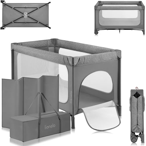Lionelo Jasmin Easy Fold Reisebett für Kinder bis zu 15 kg | von 0 bis 36 Monaten Schaumstoffmatratze T25, 2 Höhenstufen, Einfaches Zusammenfalten Easy Fold, Seiteneinstieg, Rollen