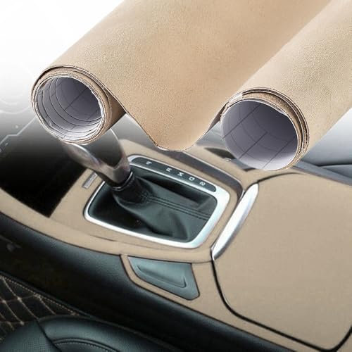 Blueshyhall Autofolie, Mikrofaserstoff Wildlederoptik Autofolie, Microfaser Stoff Folie Selbstklebende mit Luftkanälen, Auto Autofolie Innenraum Stoff Wildleder Velours Folie (Beige, 50 x 152 cm)