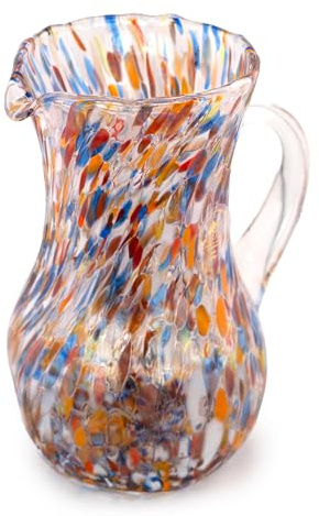 MurArt Pichet en verre de Murano 500 ml Collection Vagues Haute 20 cm Décoré avec Murrine Fait à la main Fabriqué en Italie