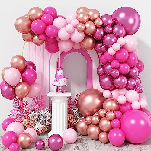 125 Stück Luftballon Girlande Rosa Rosegold, Pastell Rosa Pink Magenta Fuchsia Lila Rosegold Ballon Girlande Set für Mädchen Frau Geburtstag Babyparty Hochzeit Verlobung Prinzessin Party Deko